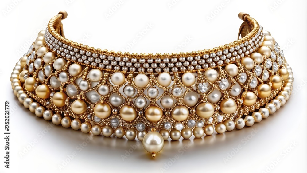 Elegant choker necklace with gold, diamonds, and pearls, choker, necklace, jewelry, gold, diamond, pearl, luxurious Elegant choker necklace with gold, diamonds, and pearls, choker, necklace, jewelry, gold, diamond, pearl, luxurious