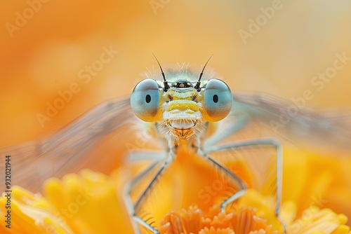 A dragonfly sitting on top of a yellow flower