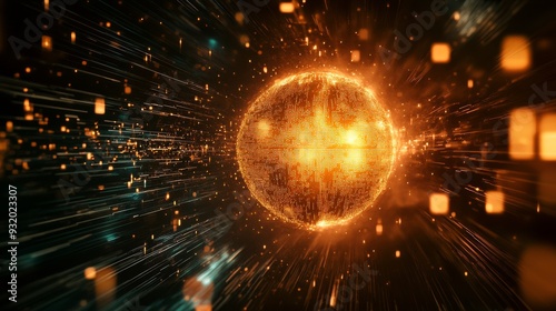 An abstract depiction of AI as a glowing, evolving sphere of data, representing the continuous learning and adaptation of artificial intelligence in a dark digital space