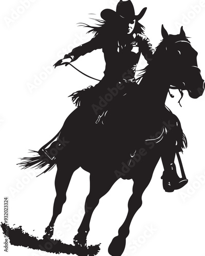 silhouette of a cowgirl racing horse 