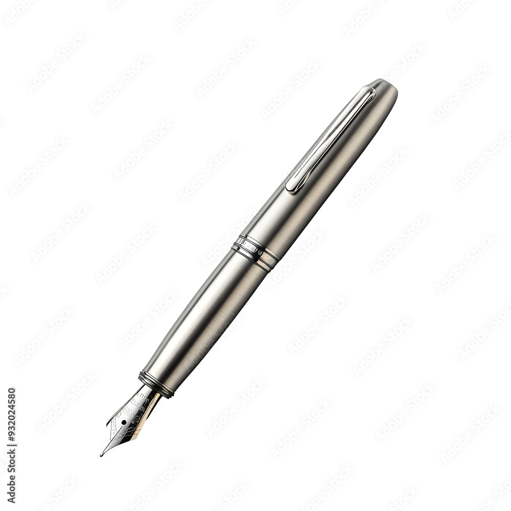 Sleek Silver Fountain Pen on Plain White background transparent png Sleek Silver Fountain Pen on Plain White background transparent png