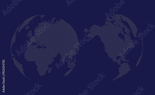 Yellow dotted globel geometirc earth on space blue abackground