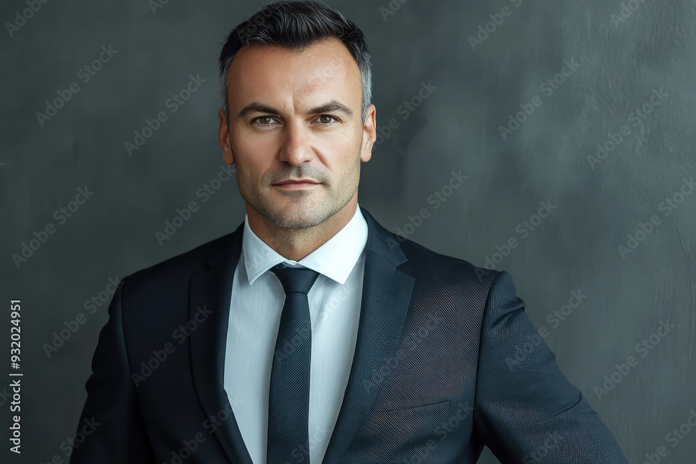 A poised businessman showcases confidence and professionalism against a sleek, modern backdrop, exuding trustworthiness and leadership. A poised businessman showcases confidence and professionalism against a sleek, modern backdrop, exuding trustworthiness and leadership.