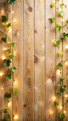 vetical background with wood, vines and lights. photo