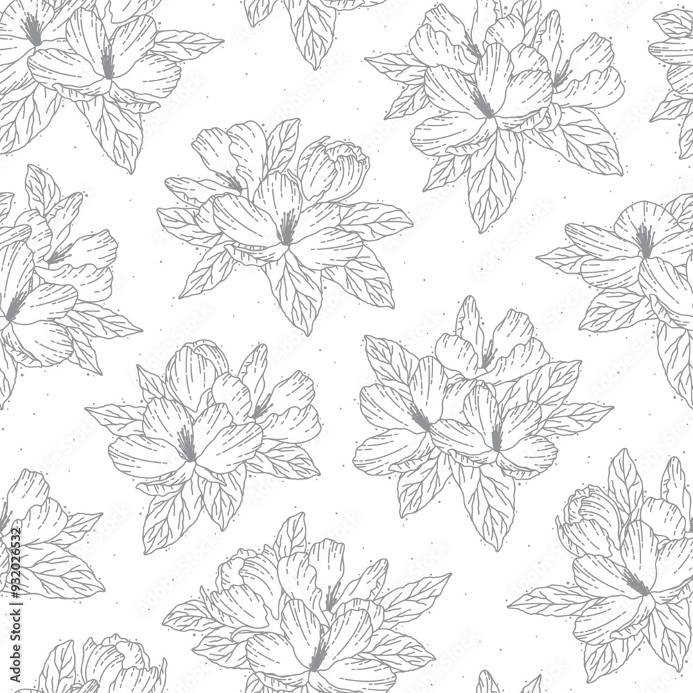 Series of seamless flower pattern motif in rustic floral hand drawing outline line textile fabric wallpaper paper wrap print
