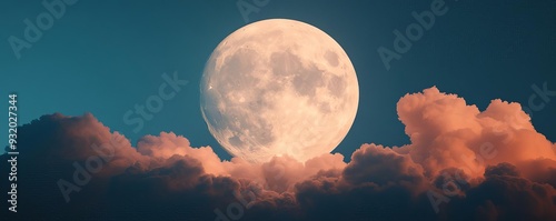 Gothic Halloween moon, clouds parting, 3D illustration photo