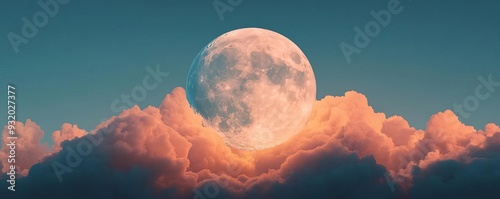 Gothic Halloween moon, clouds parting, 3D illustration photo