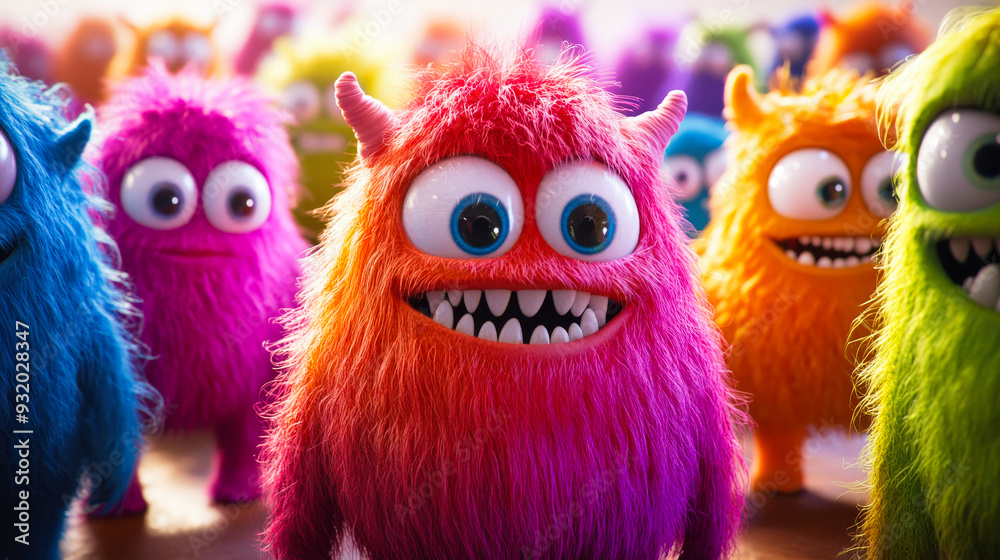 Cute little colorful fluffy monsters