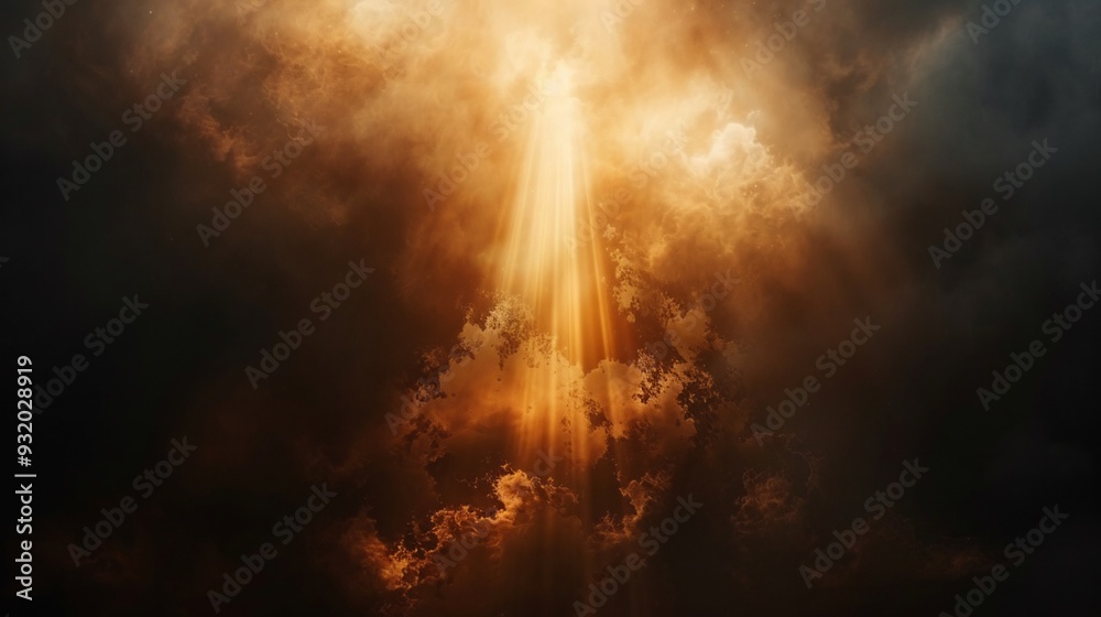Fototapeta premium Golden Light Piercing Through Dark Clouds