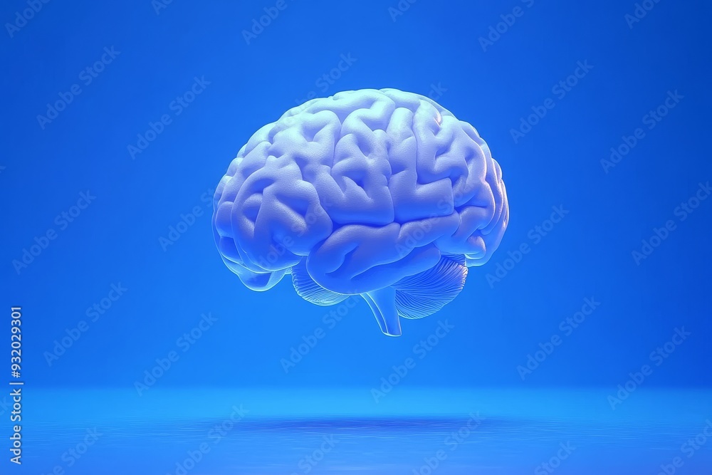 A close up view of a blue brain floating against a solid background symbolizing focus simplicity and the clarity of thought in a minimalistic modern design