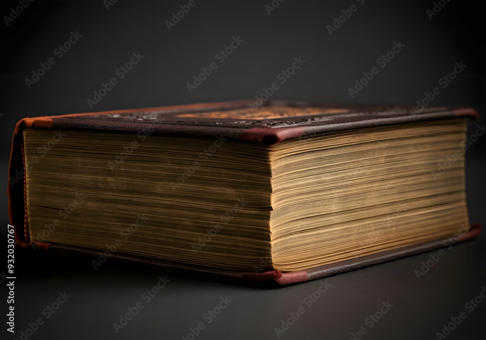 An antique leather-bound book on a table with copy space An antique leather-bound book on a table with copy space
