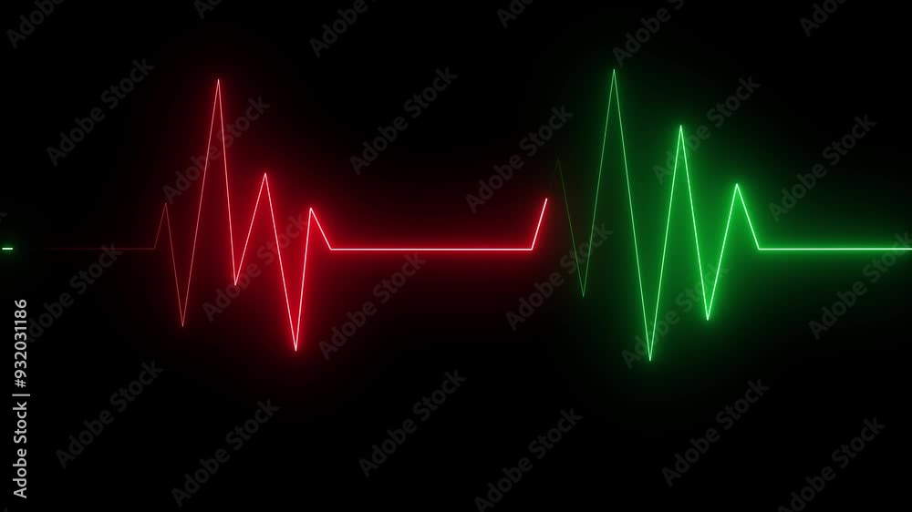 Abstract heartbeat and pulse rate signal technology ,red and green clour,animation.black background Abstract heartbeat and pulse rate signal technology ,red and green clour,animation.black background