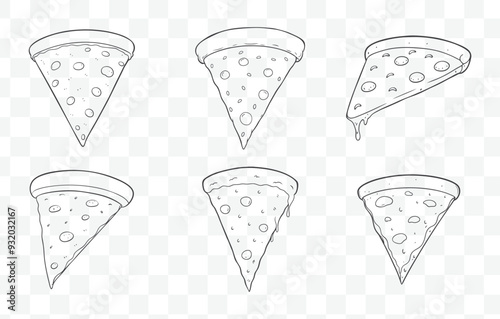 Print Pizza Line Art Vector Set with Various Classic and Creative Toppings in Detailed Illustrations