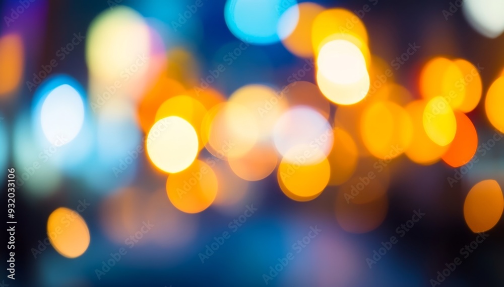 Obraz premium Abstract Bokeh Winter Cityscape: Blurred Urban Lights on Dark Streets for Festive Holiday Marketing. Elegant Minimalist Template with Christmas and New Year Ambiance, Quiet Homecoming Atmosphere, and 