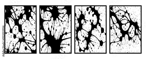 Set of 4 Abstract black and white pattern. For use in graphics. Minimalist illustration for printing on wall decorations