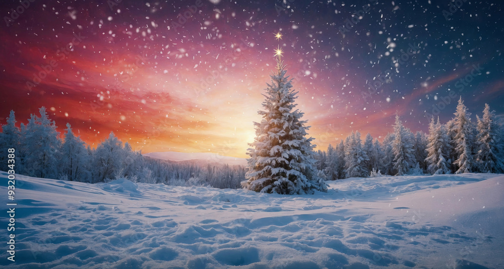 snowy landscape high in the mountains against a bright sunset, Christmas landscape in the snow snowy landscape high in the mountains against a bright sunset, Christmas landscape in the snow