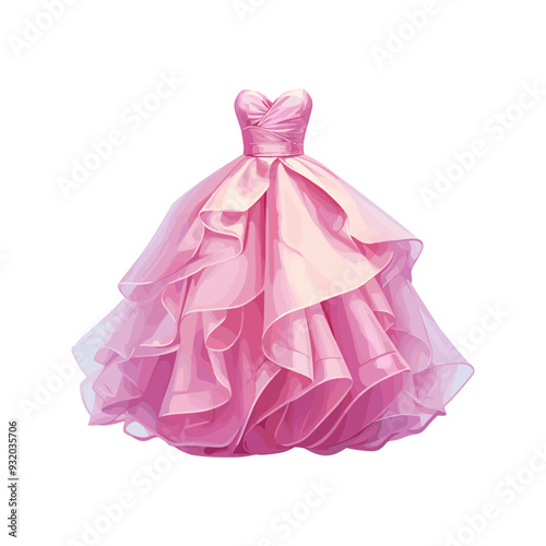 Vector princess pink dress, illustration of beautiful fluffy ball dress, fairytale princess clothes vintage style