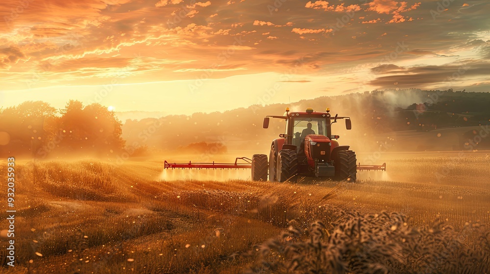 Tractor in the field, pesticides Tractor in the field, pesticides