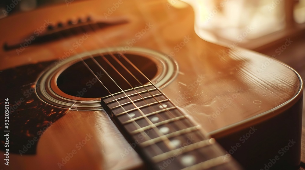 Fototapeta premium Acoustic Guitar Close-Up with Warm Lighting