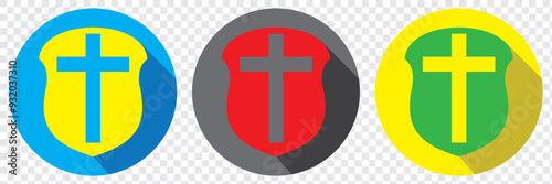 Shield with cross icon. Red shield with white cross. Vector flat icon. Shield with cross outline icon. linear style sign for mobile concept and web design. EPS 10.