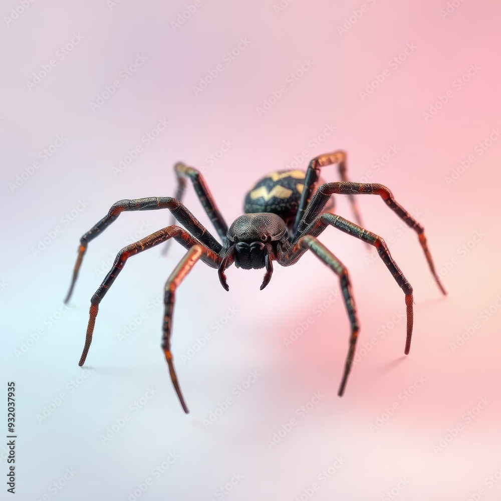 Black and Yellow Spider on a Pink and White Background Black and Yellow Spider on a Pink and White Background