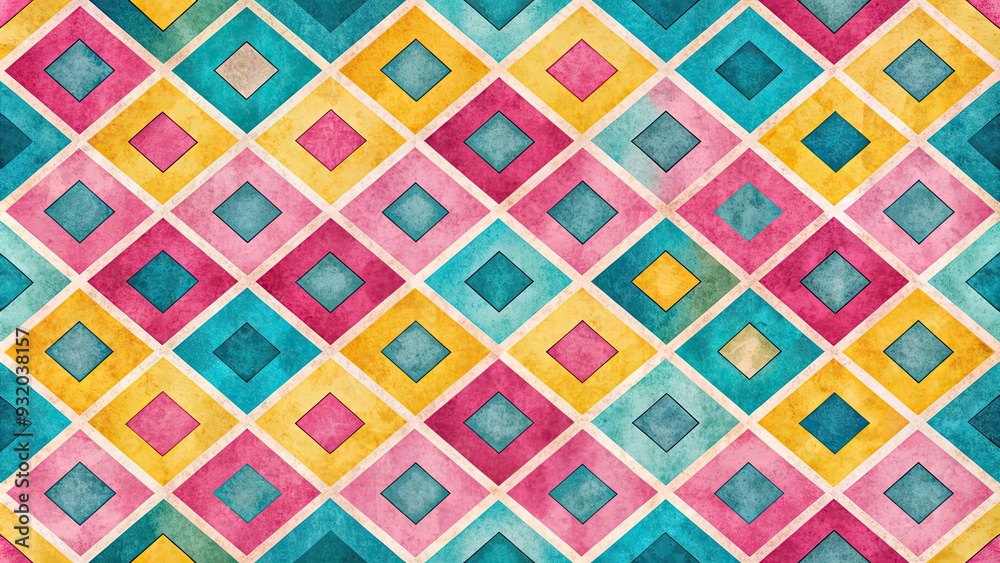 Colorful retro-inspired geometric pattern featuring bold, abstract squares in shades of pink, blue, and yellow, with subtle texture and distressed effects. Colorful retro-inspired geometric pattern featuring bold, abstract squares in shades of pink, blue, and yellow, with subtle texture and distressed effects.