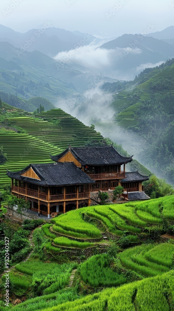 Serene Chinese Farmhouse amidst Lush Countryside Landscape