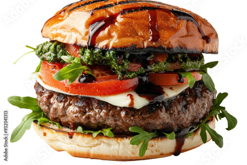 Fresh Mozzarella Caprese Beef Burger Isolated On Transparent Background