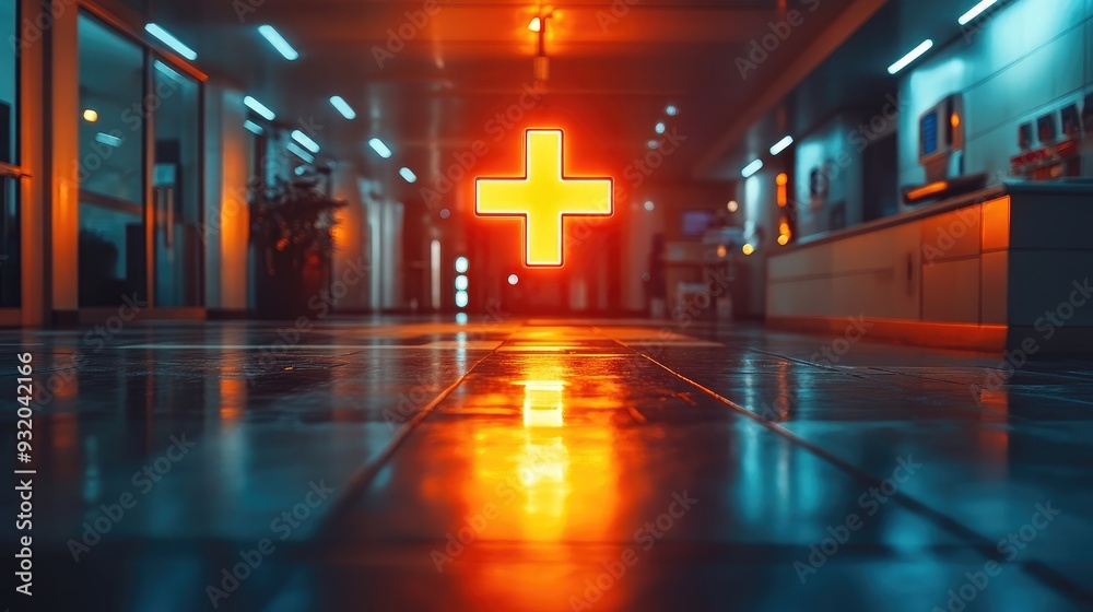 Crisp medical symbol with a glowing cross, representing healthcare and emergency services Crisp medical symbol with a glowing cross, representing healthcare and emergency services