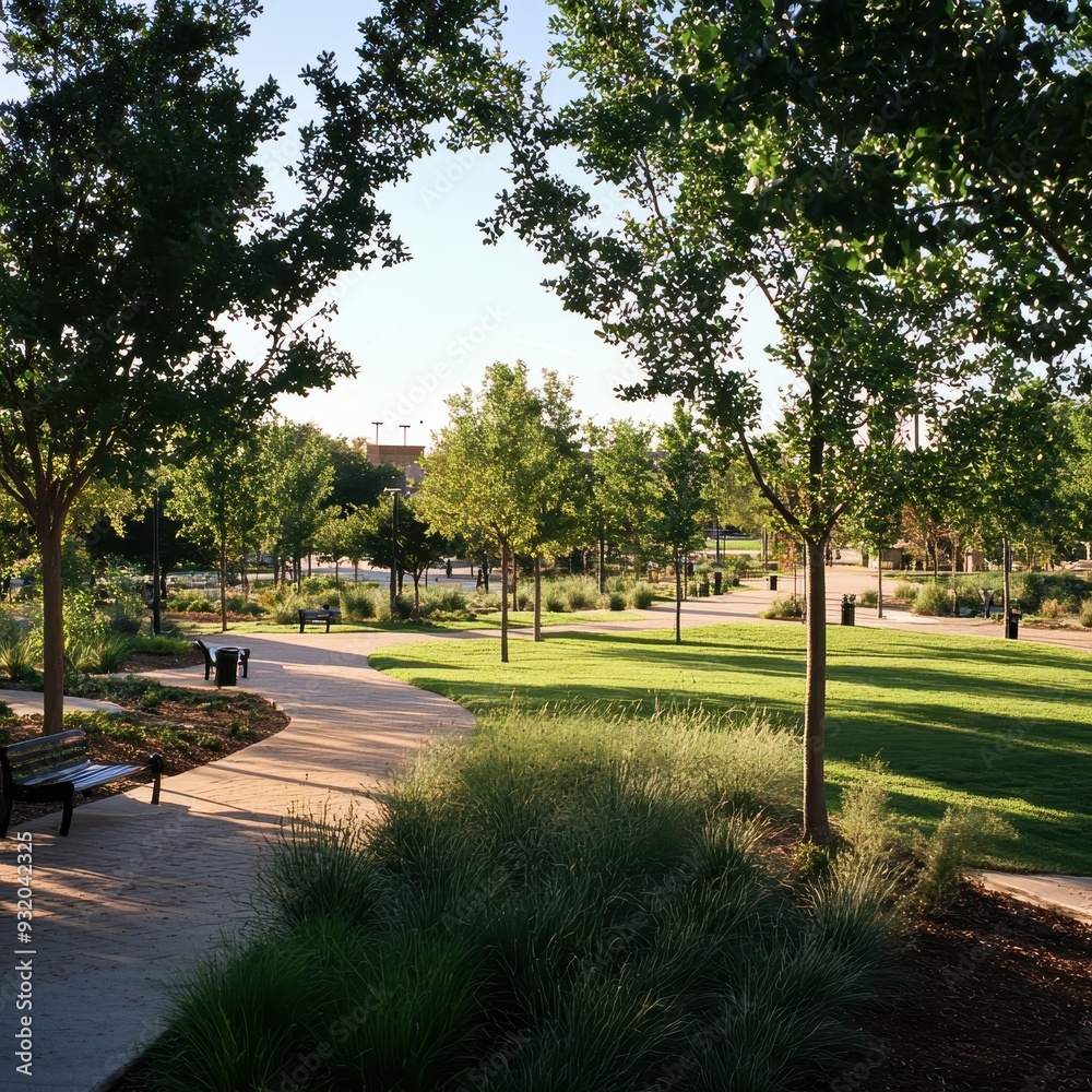 Urban Oasis: City Park with Serene Walking Trails and Relaxing Shaded Areas Urban Oasis: City Park with Serene Walking Trails and Relaxing Shaded Areas