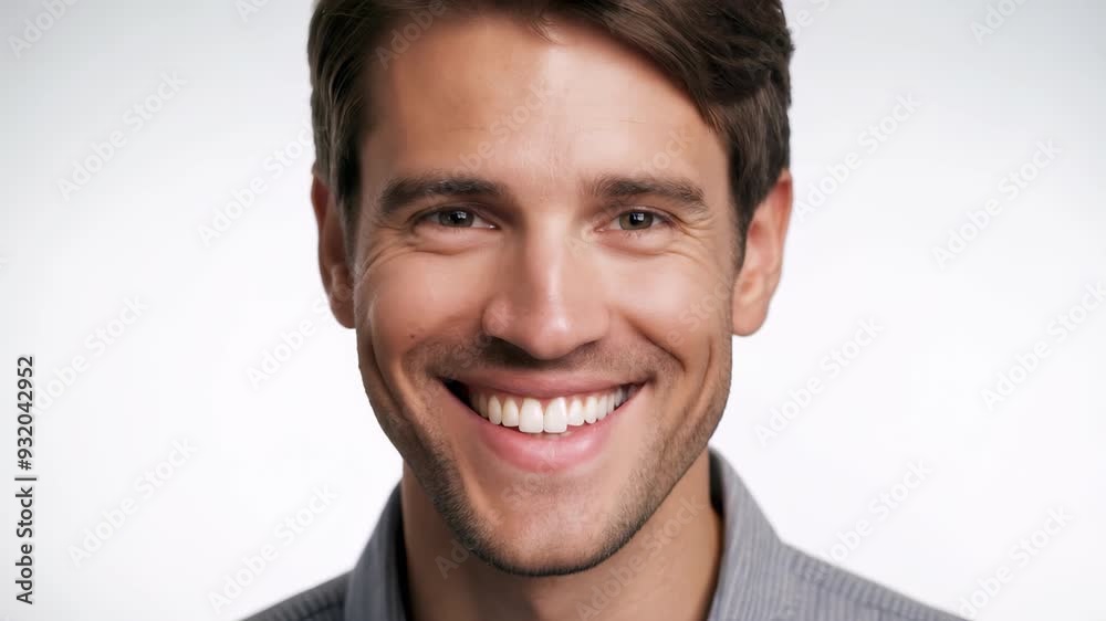 Smiling Caucasian Man with Brown Hair in a Casual Shirt - Concept of Positive Emotions, Friendly Atmosphere, Everyday Confidence, Personal Branding. Smiling Caucasian Man with Brown Hair in a Casual Shirt - Concept of Positive Emotions, Friendly Atmosphere, Everyday Confidence, Personal Branding.