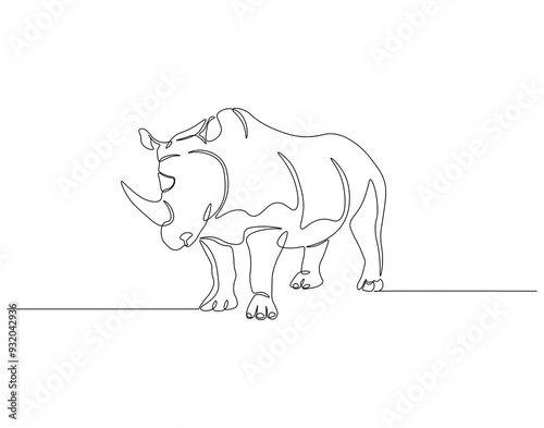 Continuous one line drawing of rhino. One line drawing illustration of horned rhinoceros. World rhino day concept line art. Editable outline