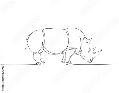 Continuous one line drawing of rhino. One line drawing illustration of horned rhinoceros. World rhino day concept line art. Editable outline