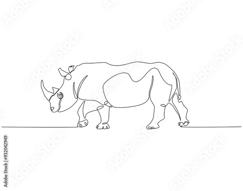 Continuous one line drawing of rhino. One line drawing illustration of horned rhinoceros. World rhino day concept line art. Editable outline