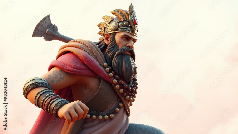 Obraz premium Powerful Warrior King with Axe and Crown