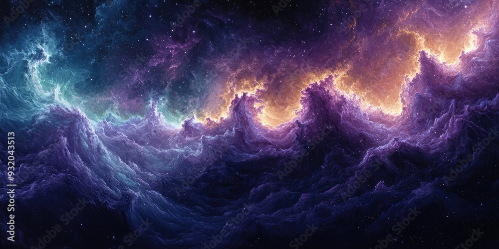 Fototapeta premium Abstract Nebula with Wavy Texture and Starry Background