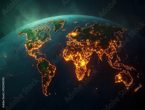 A stunning illustration of Earth glowing with vibrant lights