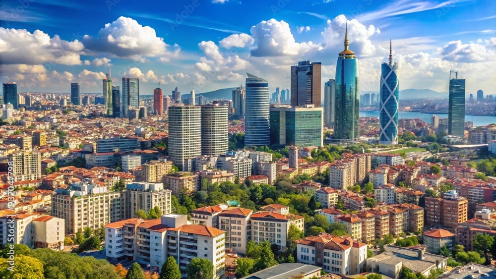 Naklejka premium view-on-the-city-downtown-and-skyscrapers-from-ist
