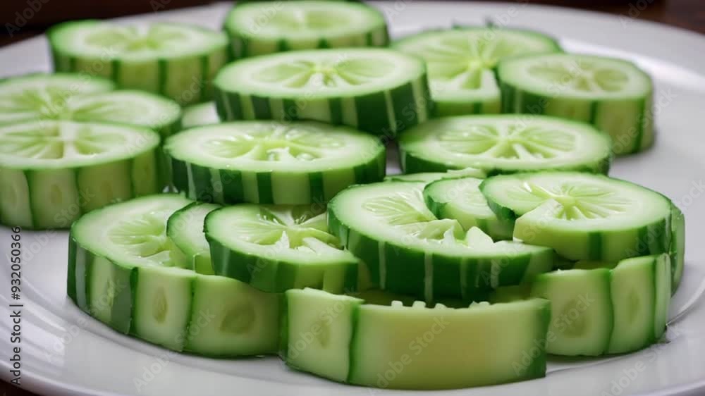 sliced cucumber on white background colorful lights animation motion HD resolution with hyper realistic 4K Background.