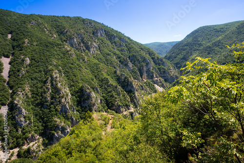 Sun rays, mountain landscape. Beautiful landscape view of mountains in summer photo