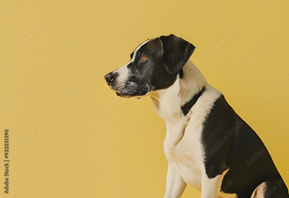 portrait of a dog isolated on yellow portrait of a dog isolated on yellow