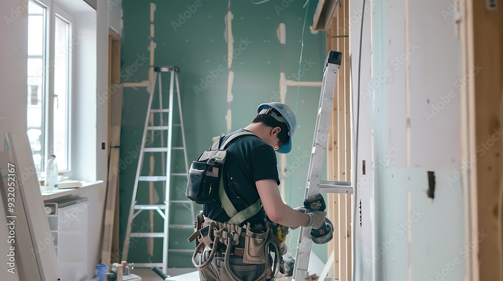 Construction Worker Using a Drill During Renovation