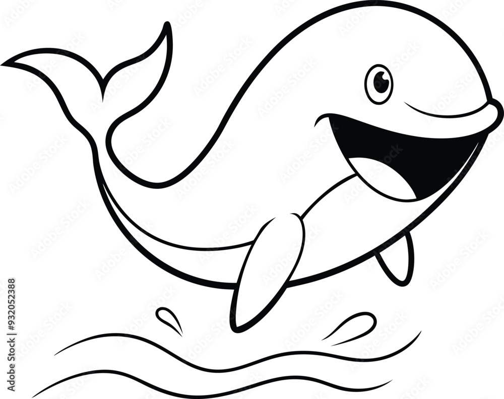 Obraz premium Kids will love coloring this cute whale! Black-and-white illustration perfect for fun, creative playtime