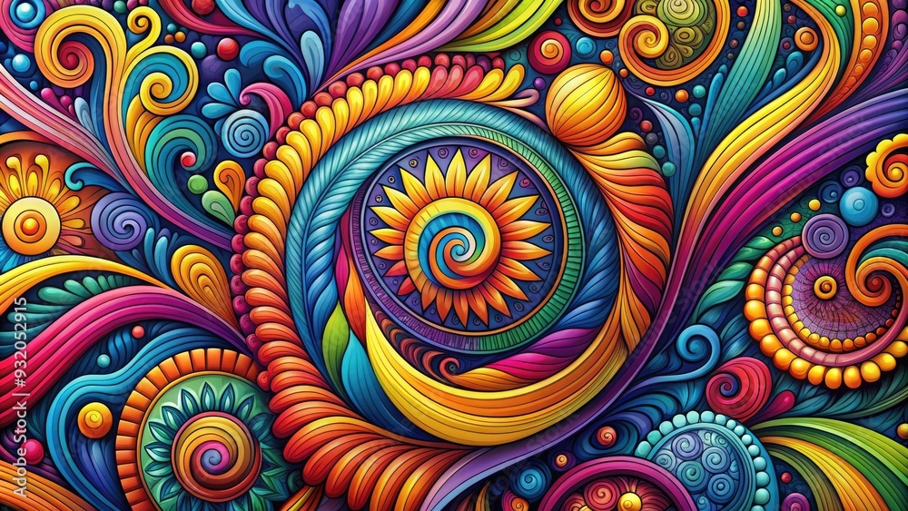 Creative illustration of colorful abstract shapes and swirling patterns crafted by hand in vector style, blending artistic expression with digital precision and vibrancy.