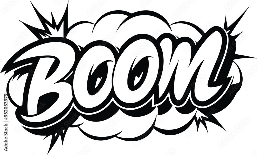 bold and stylized typography design word BOOM black and white bold and stylized typography design word BOOM black and white