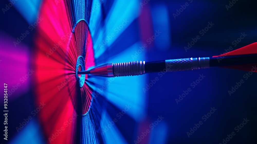 A dart piercing the center of a colorful dartboard creates a striking visual. The vibrant colors and focused energy capture the excitement of a game. Perfect for sports and competition themes. AI A dart piercing the center of a colorful dartboard creates a striking visual. The vibrant colors and focused energy capture the excitement of a game. Perfect for sports and competition themes. AI