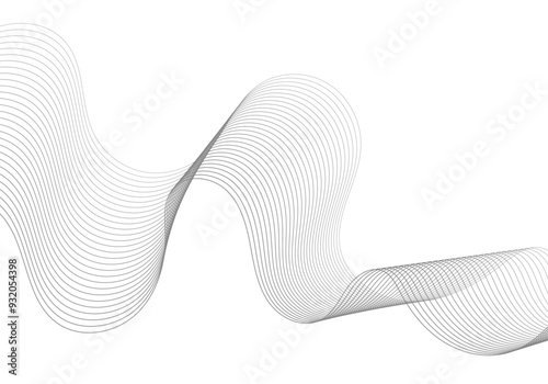 Undulate Grey Wave Swirl, frequency sound wave, twisted curve lines with blend effect. Technology, data science, geometric border. Isolated on white background. Vector illustration.