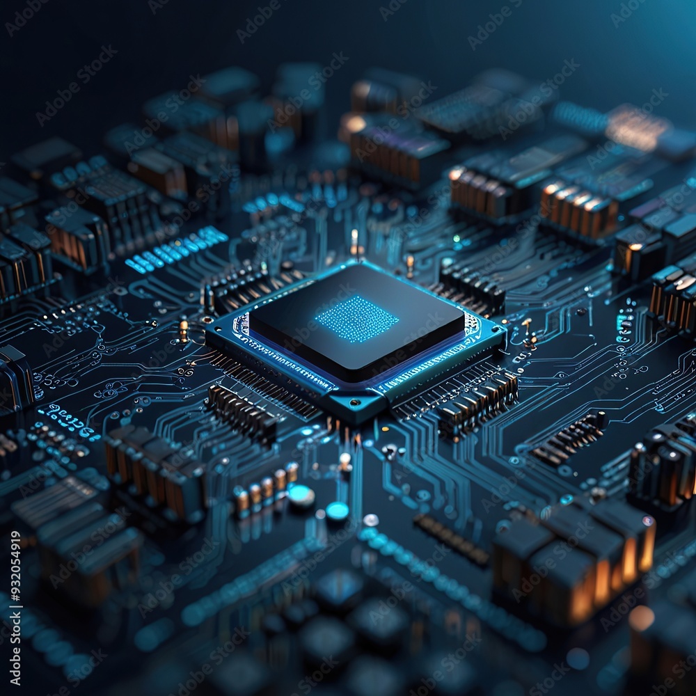 Abstract technology circuit design CPU motherboard of a computer board and processor created with Generative AI
Abstract technology circuit design CPU motherboard of a computer board and processor created with Generative AI