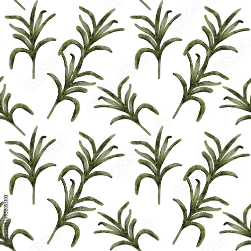 Wallpaper Mural Green botanical pattern on a white background featuring various plant designs Torontodigital.ca
