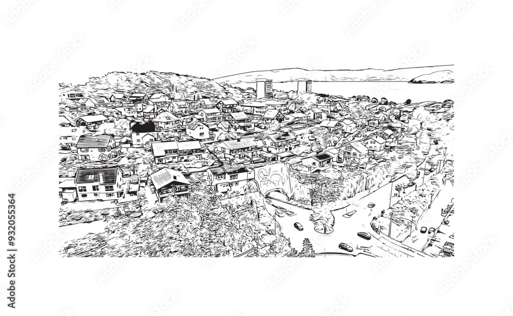 Obraz premium Print Building view with landmark of Stavanger is the city in Norway. Hand drawn sketch illustration in vector. 